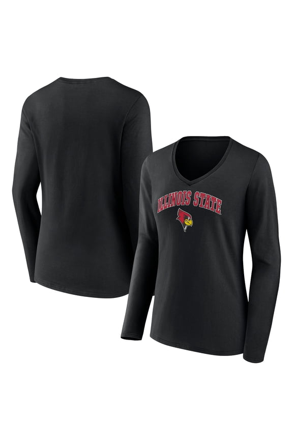 Women's Black Illinois State Redbirds Campus Long Sleeve V-Neck T-Shirt
