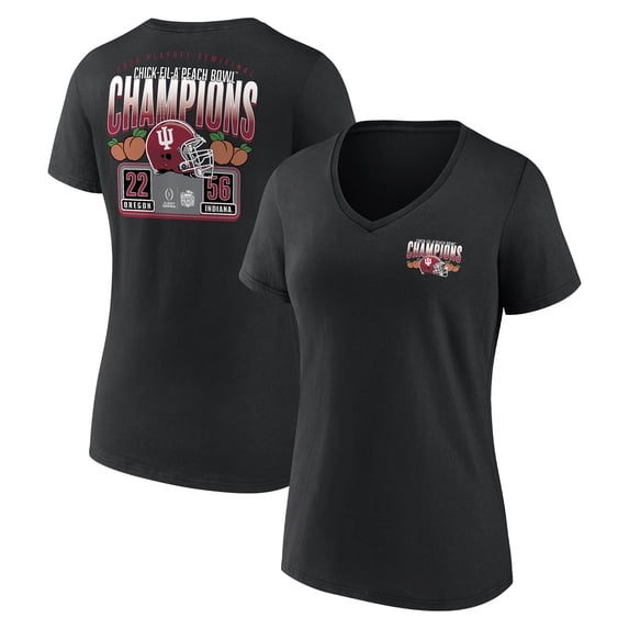 Women's Black Indiana Hoosiers College Football Playoff 2026 Peach Bowl Champions Scoring Drive V-Neck T-Shirt