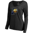thumbnail image 1 of Women's Black Indiana Pacers Midnight Mascot Long Sleeve V-Neck T-Shirt, 1 of 3