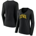 thumbnail image 1 of Women's Black Iowa Hawkeyes Basic Arch Long Sleeve V-Neck T-Shirt, 1 of 3