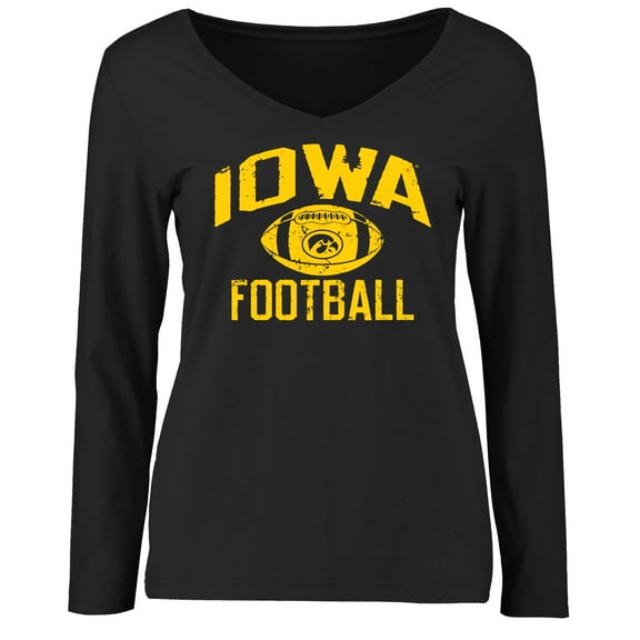 Women's Black Iowa Hawkeyes Distressed Football Long Sleeve T-Shirt