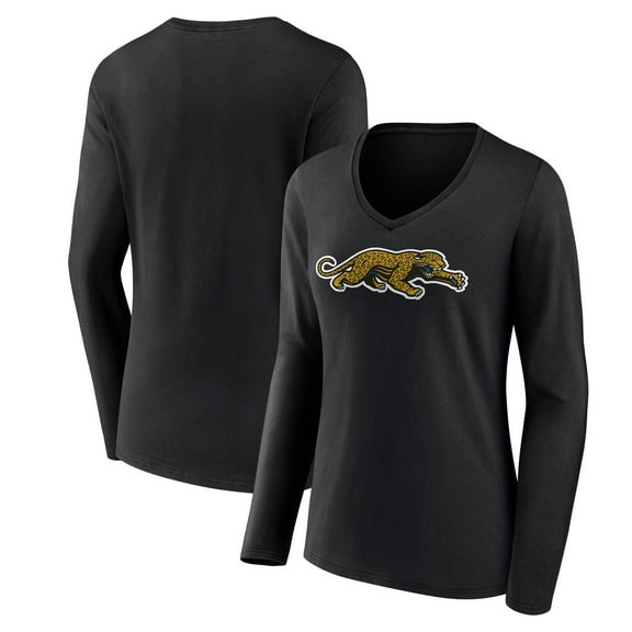 Women's Black Jacksonville Jaguars Classic Logo Long Sleeve V-Neck T-Shirt