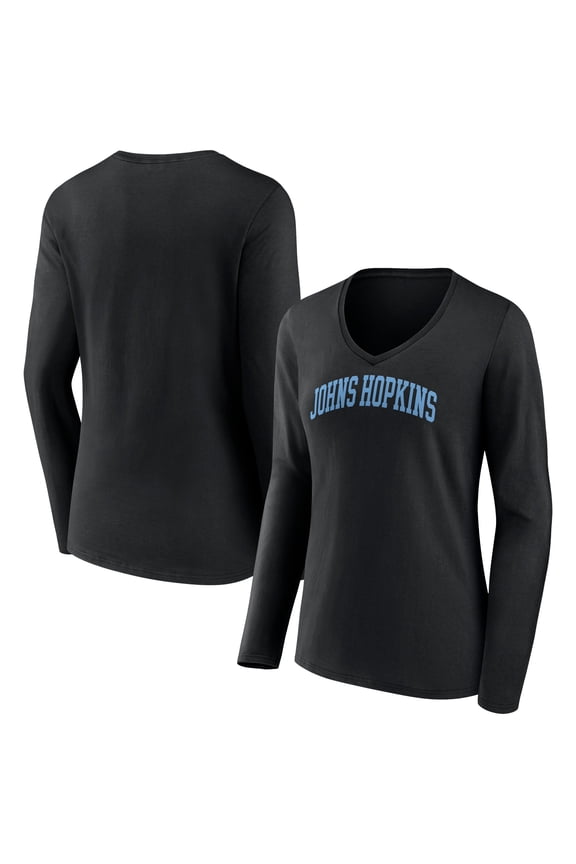 Women's Black Johns Hopkins Blue Jays Basic Arch Long Sleeve V-Neck T-Shirt