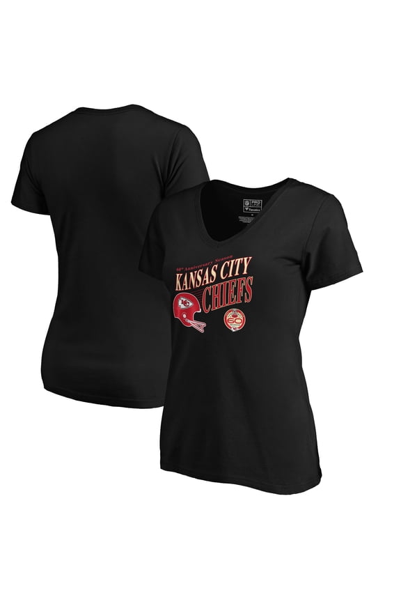Women's Black Kansas City Chiefs 60th Season Logo Rise V-Neck T-Shirt