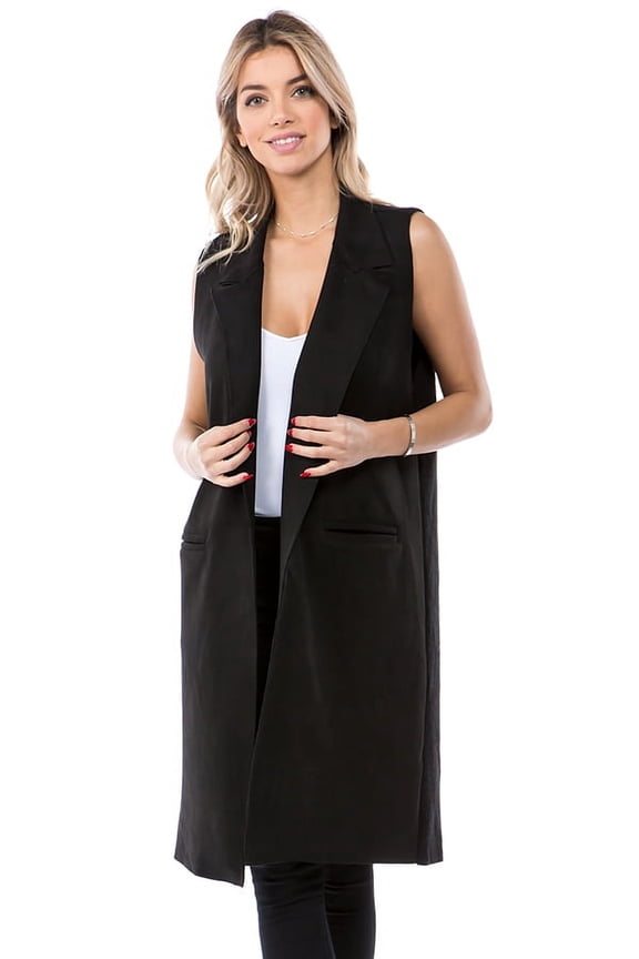 Women's Black Knit Faux Suede Long Duster Cardigan Sweater