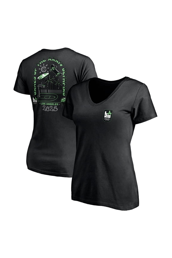 Women's Black LA 2028 Summer Olympics Court V-Neck T-Shirt