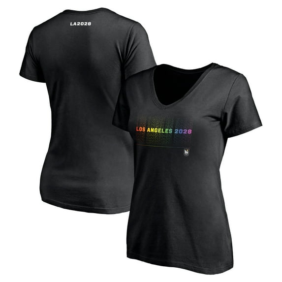 Women's Black LA28 Summer Olympics Pride Repeat V-Neck T-Shirt