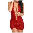 thumbnail image 1 of Women's Black Lace Babydoll Nightwear - Deep V Neck Adjustable Sheer Lingerie, 1 of 7
