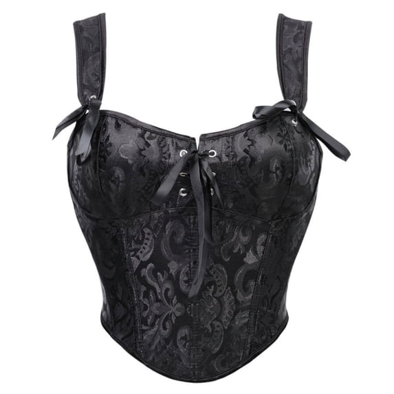 Women's Black Lace Corset Top, Sleeveless Floral Jacquard Bustier with Boning for Party and Club Occasions