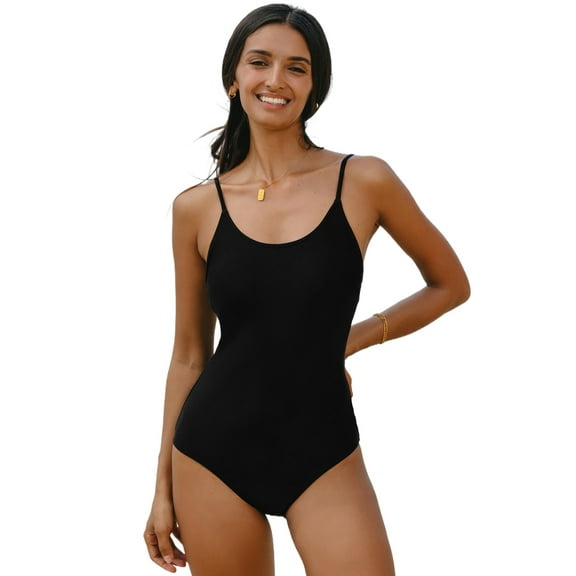 Women's Black Lace-Up Open Back One Piece Swimsuit with Thin Straps - [ZhiHiMeRi] | (US 12-14)L