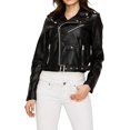 thumbnail image 1 of Women's Black Lambskin Real Leather Stylish Belted Jacket Biker Motorcycle Slim Fit Coat W225, 1 of 3
