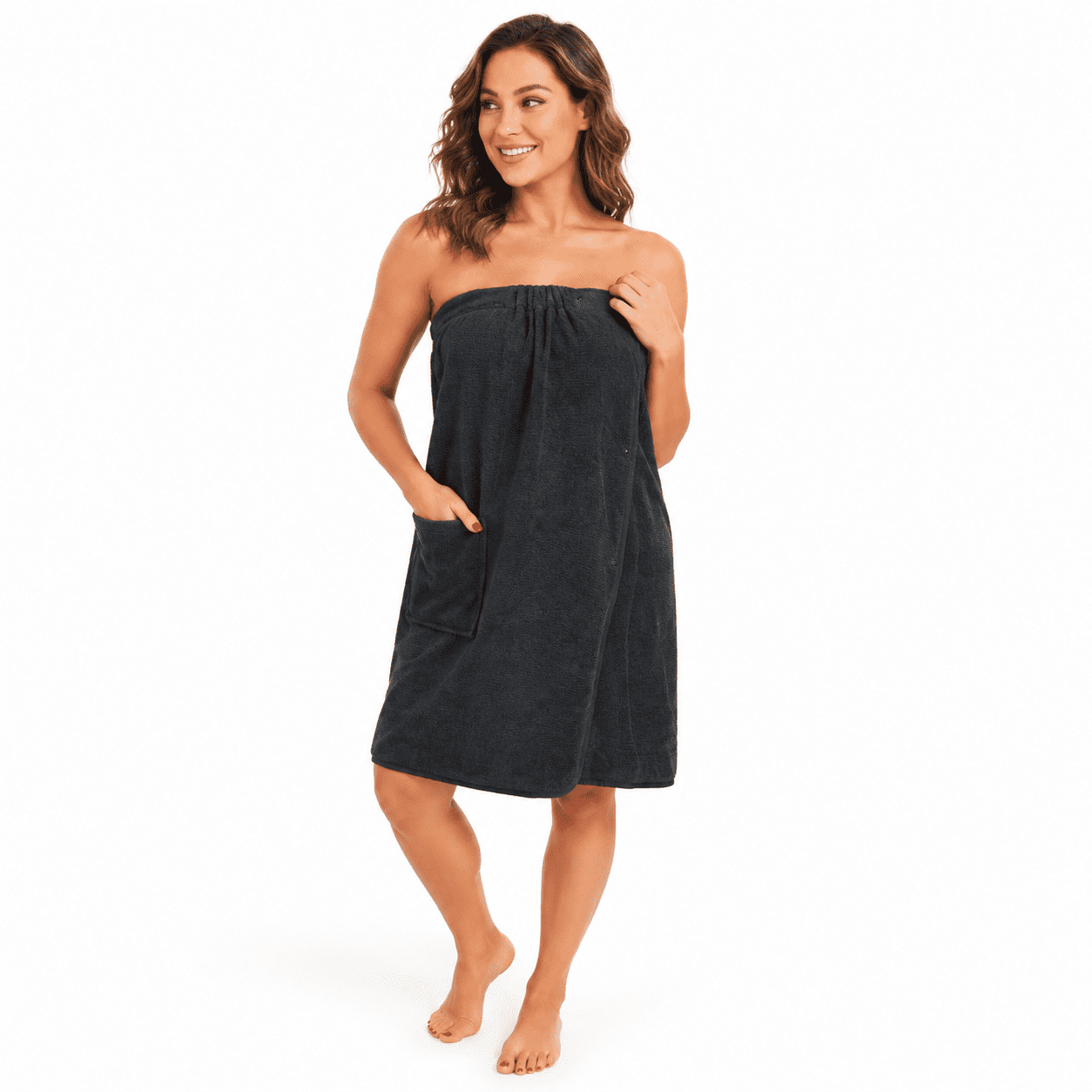 Women's Black Large Adjustable Snap Closure Terry Cloth Bath Shower ...