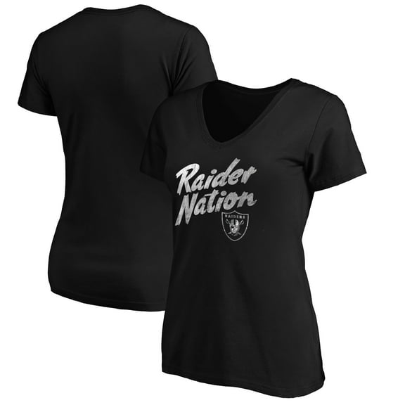 Women's Black Las Vegas Raiders Hometown Collection Raider Nation V-Neck T-Shirt