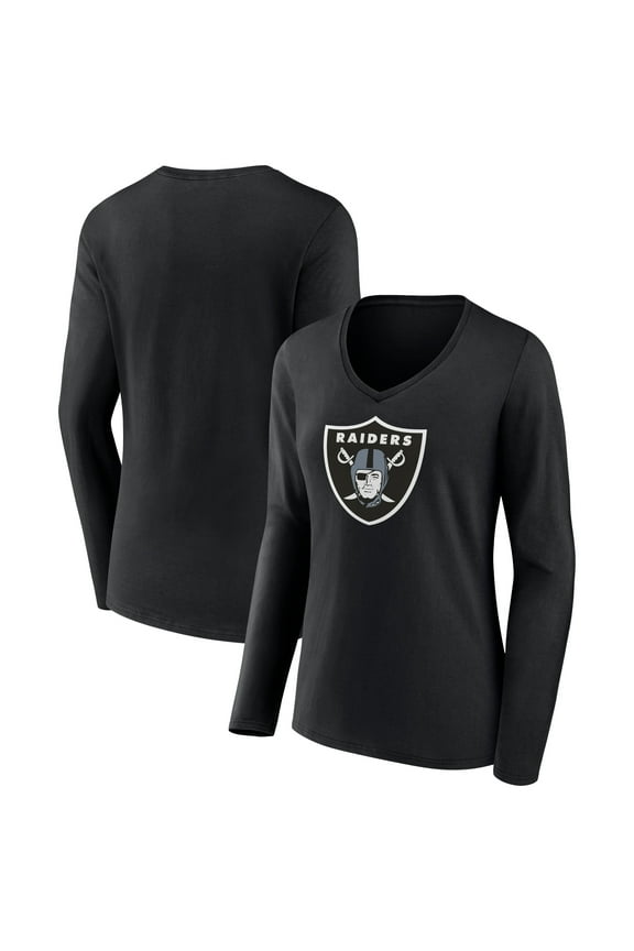 Women's Black Las Vegas Raiders Primary Team Logo Long Sleeve V-Neck T-Shirt