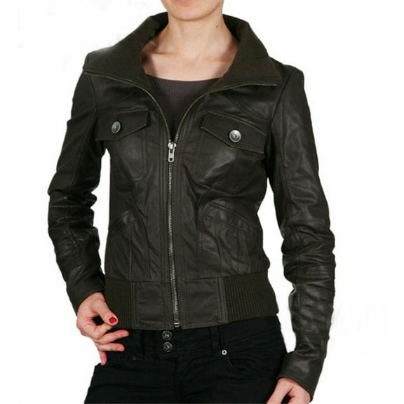 Women's Black Leather Jacket ST0336