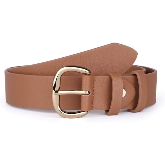 Women's Black Leather Jeans Belt Waist Casual Belt for Pants Shorts with Black Metal Buckle