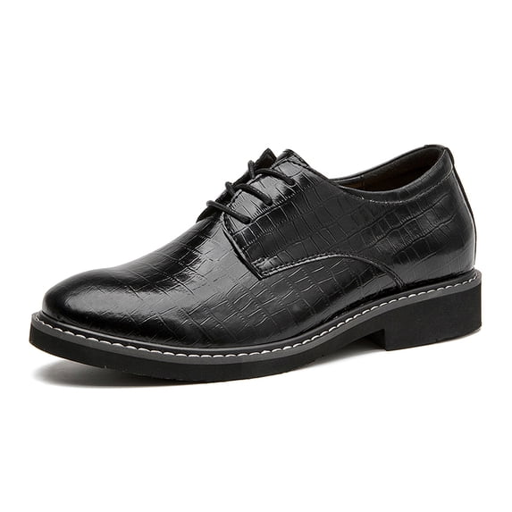 Women's Black Leather Lace-Up Round Toe Oxford Shoes