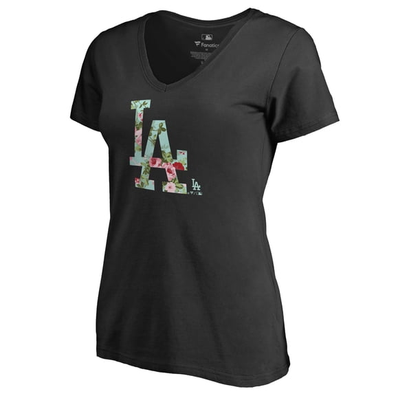 Women's Black Los Angeles Dodgers Lovely V-Neck T-Shirt