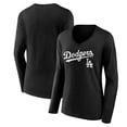 thumbnail image 1 of Women's Black Los Angeles Dodgers Team Lockup Long Sleeve V-Neck T-Shirt, 1 of 3