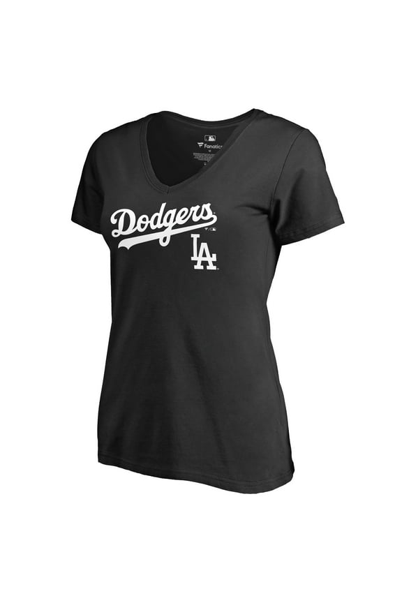 Women's Black Los Angeles Dodgers Team Lockup V-Neck T-Shirt