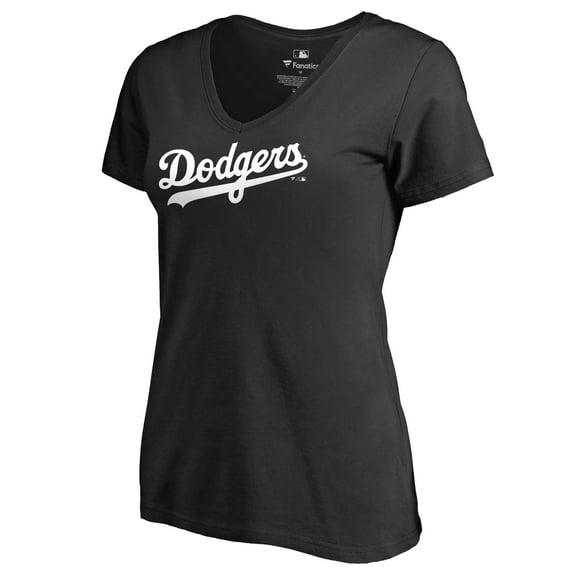 Women's Black Los Angeles Dodgers Team Wordmark V-Neck T-Shirt