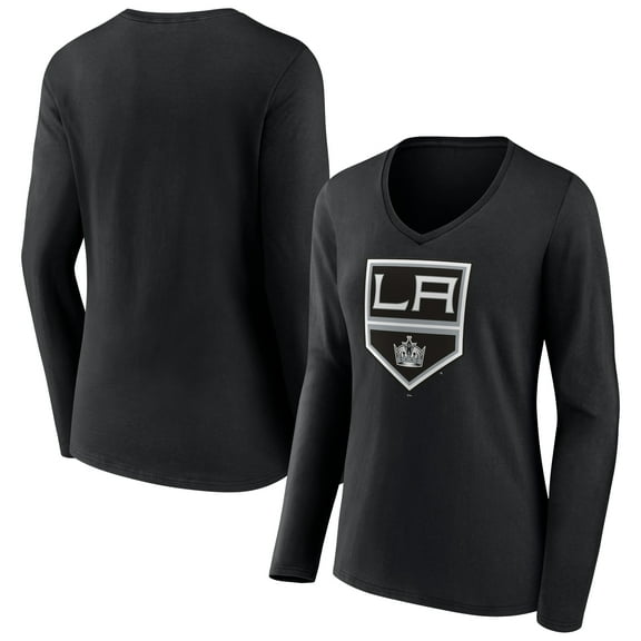 Women's Black Los Angeles Kings Team Logo Long Sleeve V-Neck T-Shirt