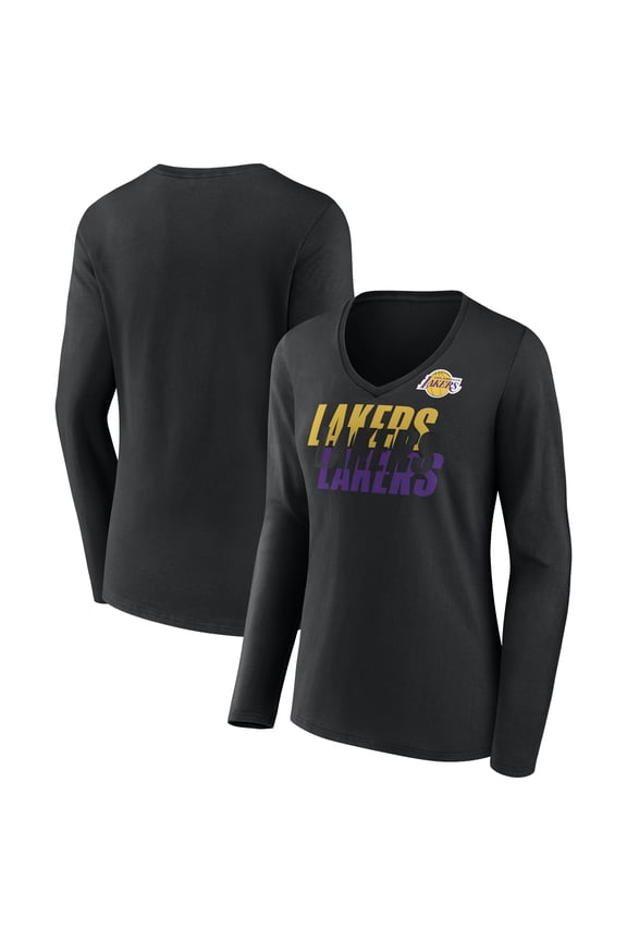 Women's Black Los Angeles Lakers Tumble V-Neck Long Sleeve T-Shirt