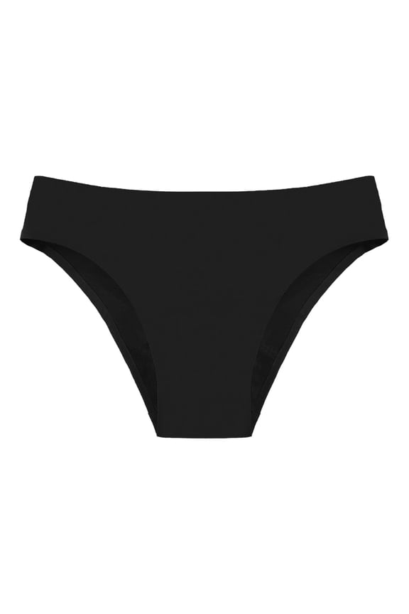 Women's Black Low Waisted Bikini Bottoms Retro Basic Full Coverage Swimsuit Mid Waist Bathing Suit Bottom