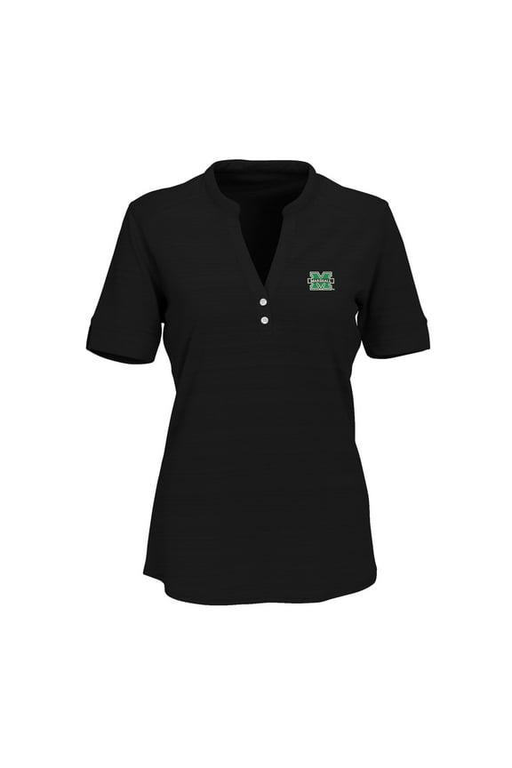 Women's Black Marshall Thundering Herd Strata Textured Henley Shirt