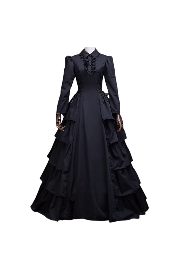 Women's Black Medieval Victorian Style Dress Renaissance Gothic Lace Princess Ball Gown