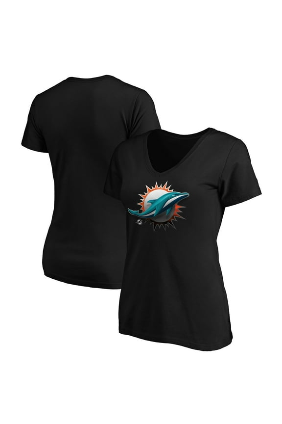 Women's Black Miami Dolphins Midnight Mascot Logo V-Neck T-Shirt