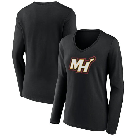 Women's Black Miami Heat Alternate Logo V-Neck Long Sleeve T-Shirt