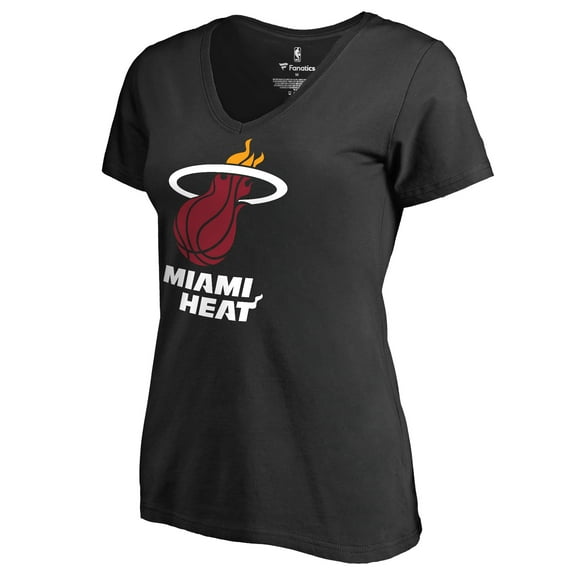 Women's Black Miami Heat Primary Logo V-Neck T-Shirt