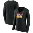 thumbnail image 1 of Women's Black Miami Heat Tumble V-Neck Long Sleeve T-Shirt, 1 of 3