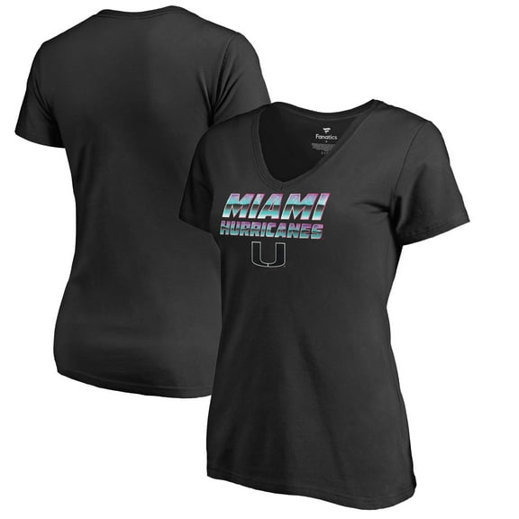 Women's Black Miami Hurricanes Hometown Collection Miami Nights V-Neck T-Shirt