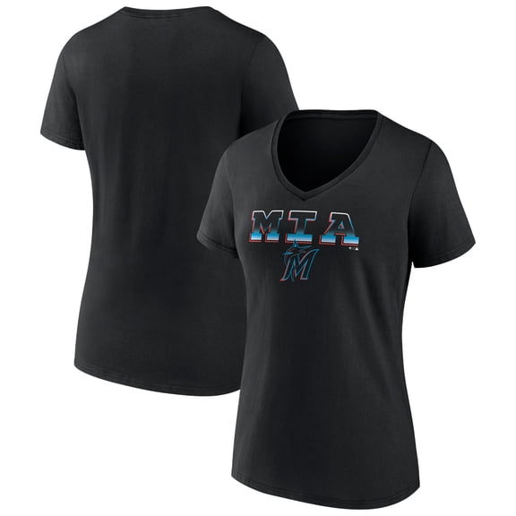 Women's Black Miami Marlins Hometown Baseball 305 V-Neck T-Shirt