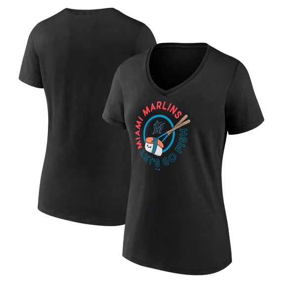 Women's Black Miami Marlins Let's Go Fish V-Neck T-Shirt