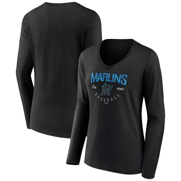 Women's Black Miami Marlins Live For It Long Sleeve Long Sleeve V-Neck T-Shirt