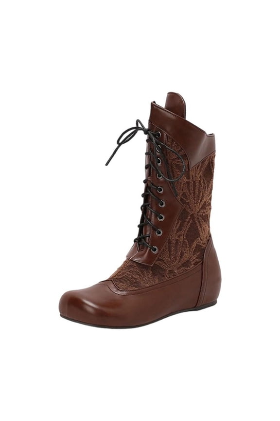 Women's Black Mid Calf Boots Lace Up Chunky Heel Vintage Combat Heeled Dress Casual Boots Trends 2025 Y2K Boots