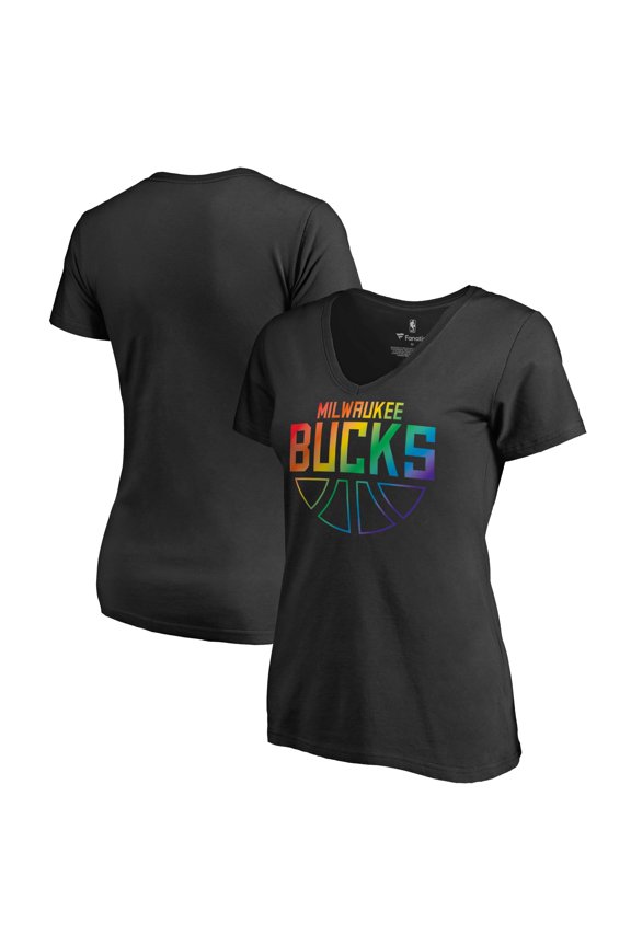 Women's Black Milwaukee Bucks Team Pride Wordmark V-Neck T-Shirt