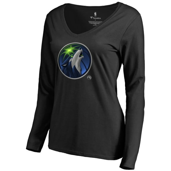 Women's Black Minnesota Timberwolves Midnight Mascot Long Sleeve V-Neck T-Shirt