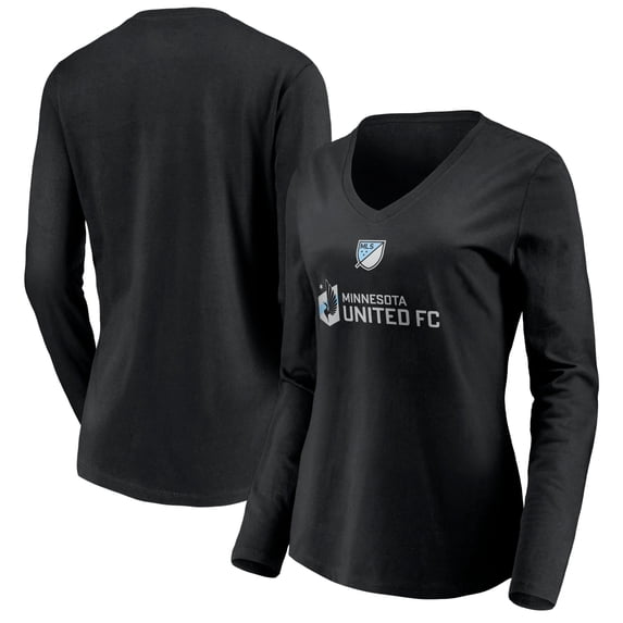 Women's Black Minnesota United FC Shielded Long Sleeve V-Neck T-Shirt