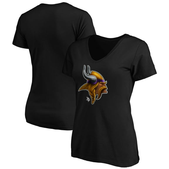 Women's Black Minnesota Vikings Midnight Mascot Logo V-Neck T-Shirt