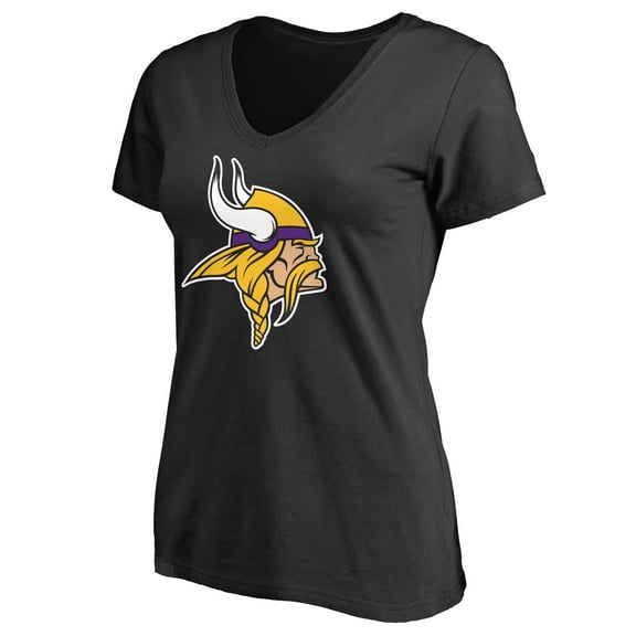 Women's Black Minnesota Vikings Primary Team Logo V-Neck T-Shirt