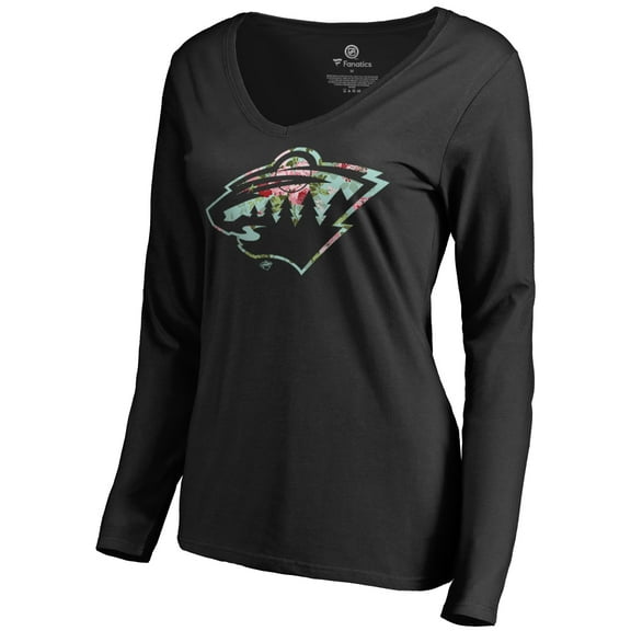 Women's Black Minnesota Wild Lovely Long Sleeve V-Neck T-Shirt