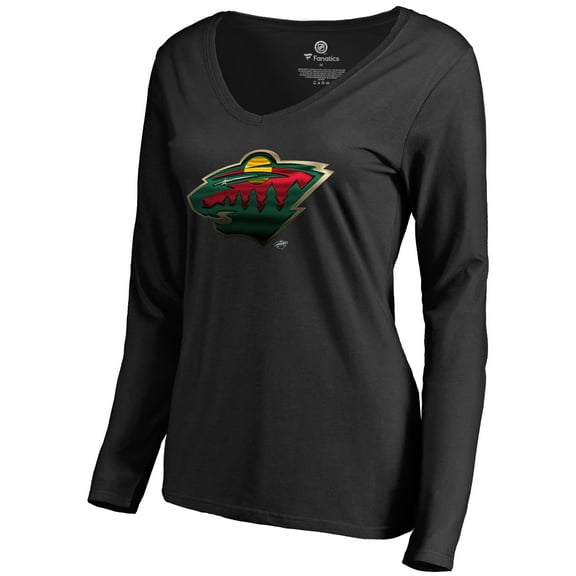 Women's Black Minnesota Wild Midnight Mascot Long Sleeve V-Neck T-Shirt