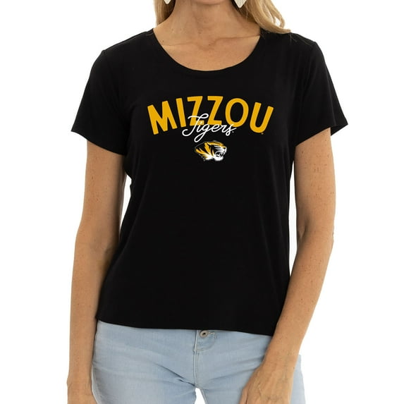 Women's Black Missouri Tigers Scarlet Scoop Neck T-Shirt