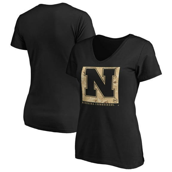Women's Black Nebraska Huskers OHT Eagle V-Neck T-Shirt