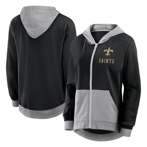 Women's Logo Athletic Black New Orleans Saints Hit It French Terry Full-Zip Hoodie