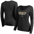 thumbnail image 1 of Women's Black New Orleans Saints Iconic Collection Script Assist Long Sleeve V-Neck T-Shirt, 1 of 3